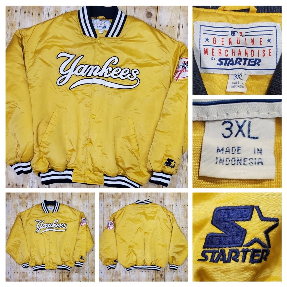 Vintage 90s MLB Baseball New York Yankees Satin Yellow Starter Jacket 3XL Rare!
